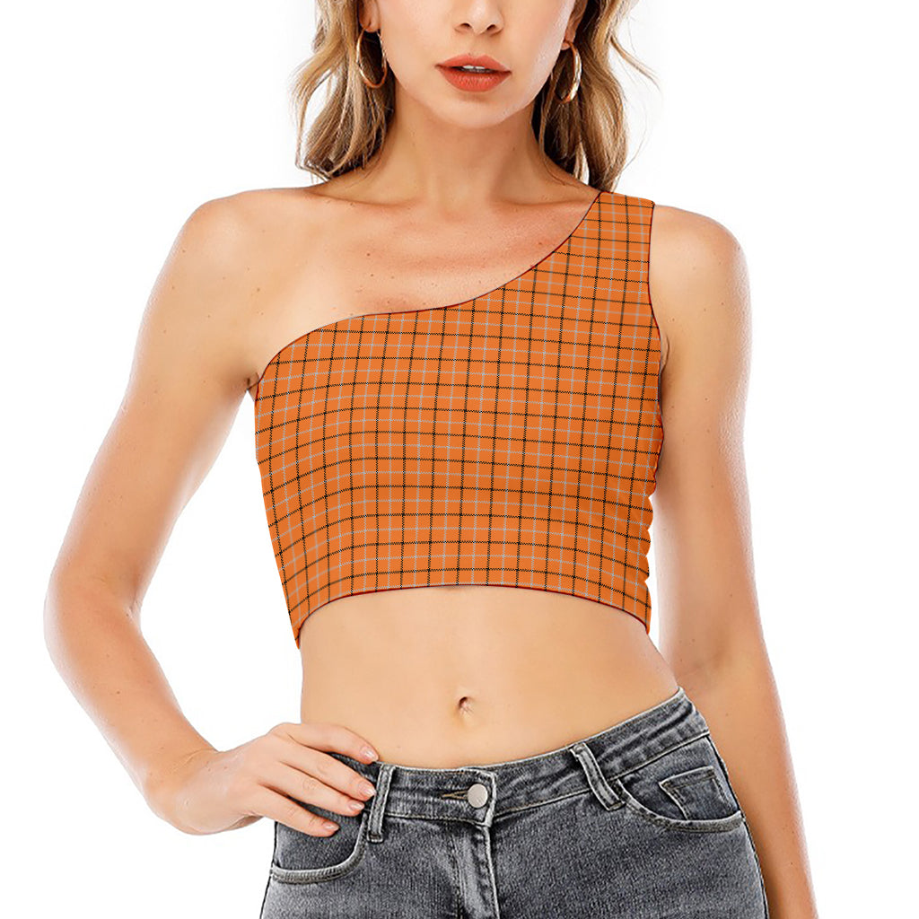 Halloween Tattersall Pattern Print One Shoulder Crop Top