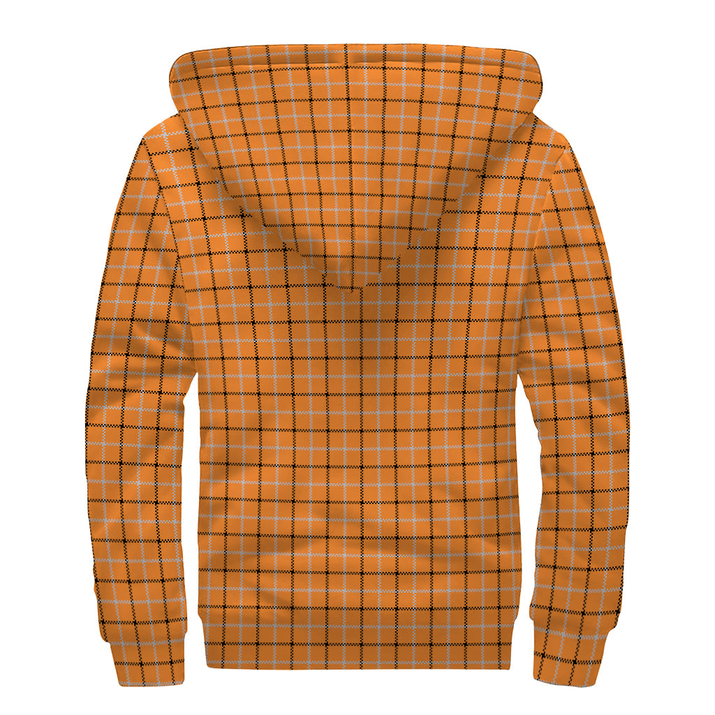 Halloween Tattersall Pattern Print Sherpa Lined Zip Up Hoodie