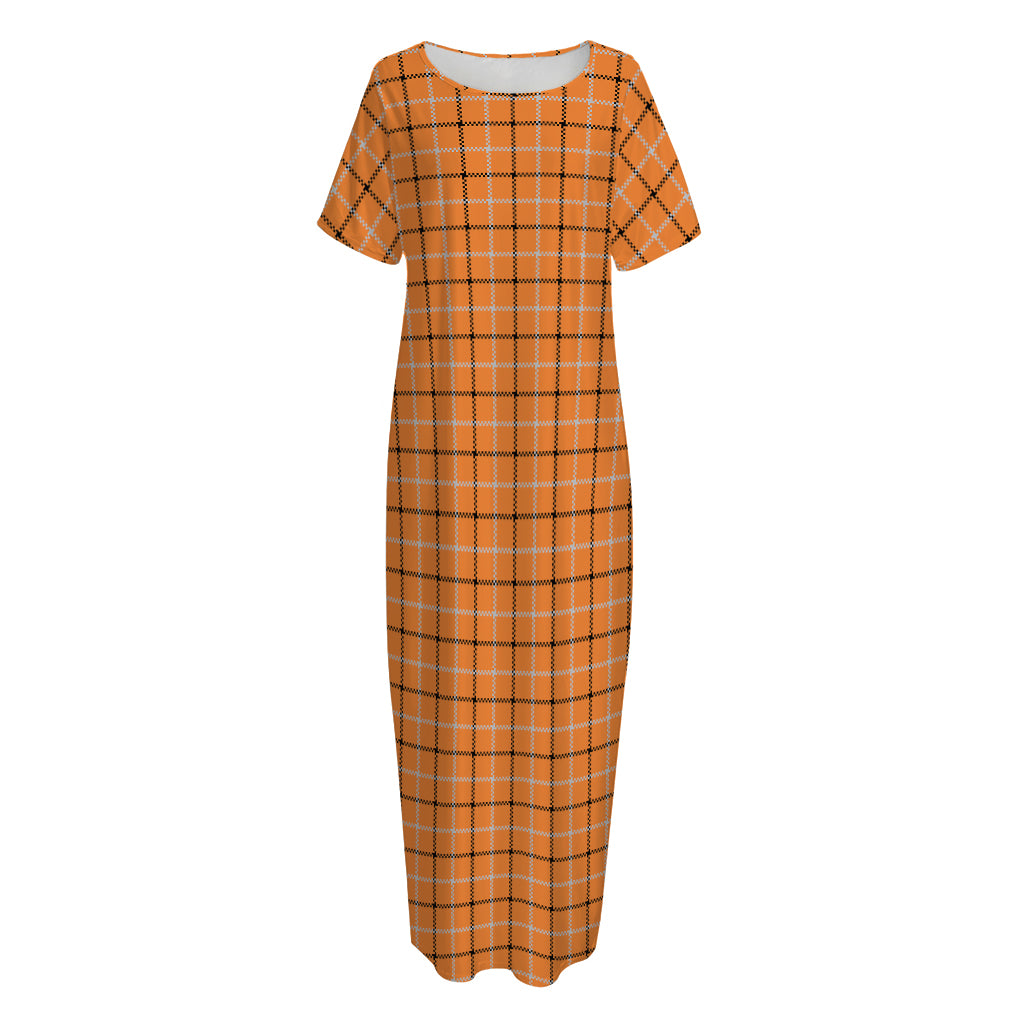 Halloween Tattersall Pattern Print Short Sleeve Long Nightdress