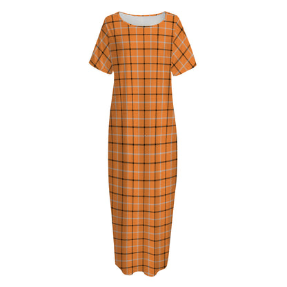 Halloween Tattersall Pattern Print Short Sleeve Long Nightdress