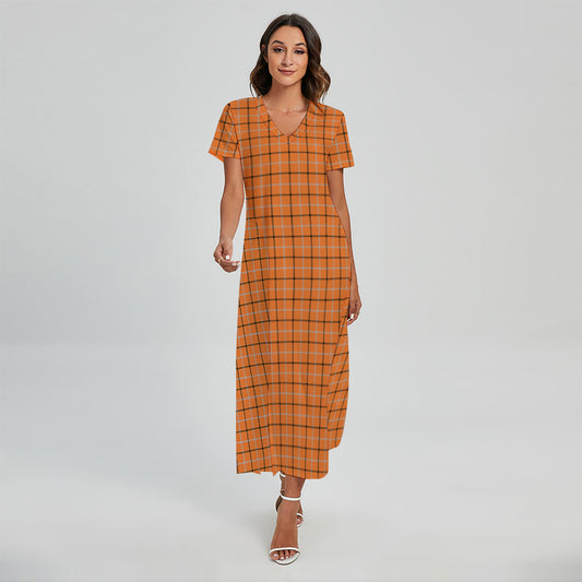 Halloween Tattersall Pattern Print Short Sleeve Maxi Dress