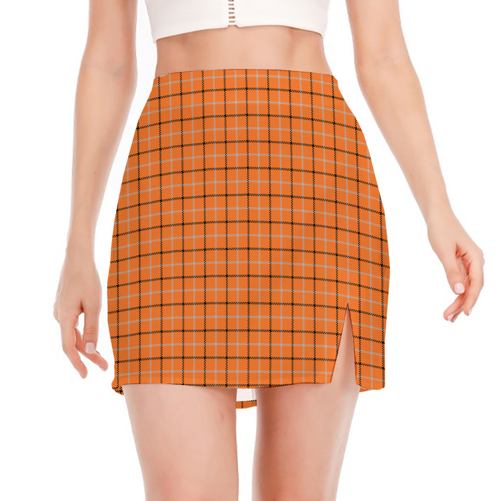 Halloween Tattersall Pattern Print Side Slit Mini Skirt