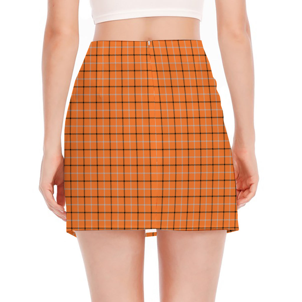 Halloween Tattersall Pattern Print Side Slit Mini Skirt