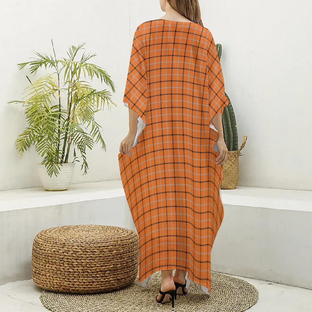 Halloween Tattersall Pattern Print Silk V-Neck Kaftan Dress