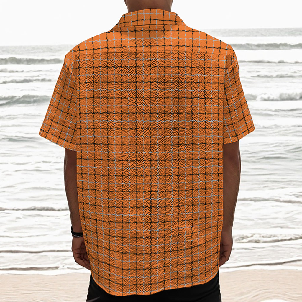 Halloween Tattersall Pattern Print Textured Short Sleeve Shirt