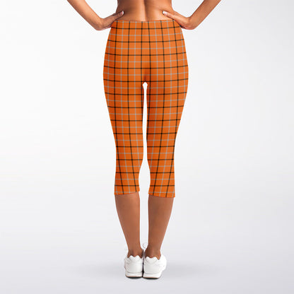 Halloween Tattersall Pattern Print Women's Capri Leggings