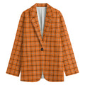 Halloween Tattersall Pattern Print Women's Cotton Blazer