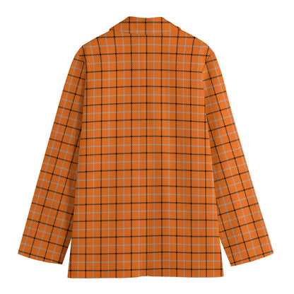 Halloween Tattersall Pattern Print Women's Cotton Blazer