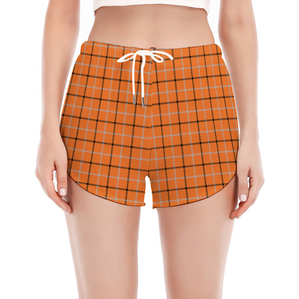 Halloween Tattersall Pattern Print Women's Split Running Shorts