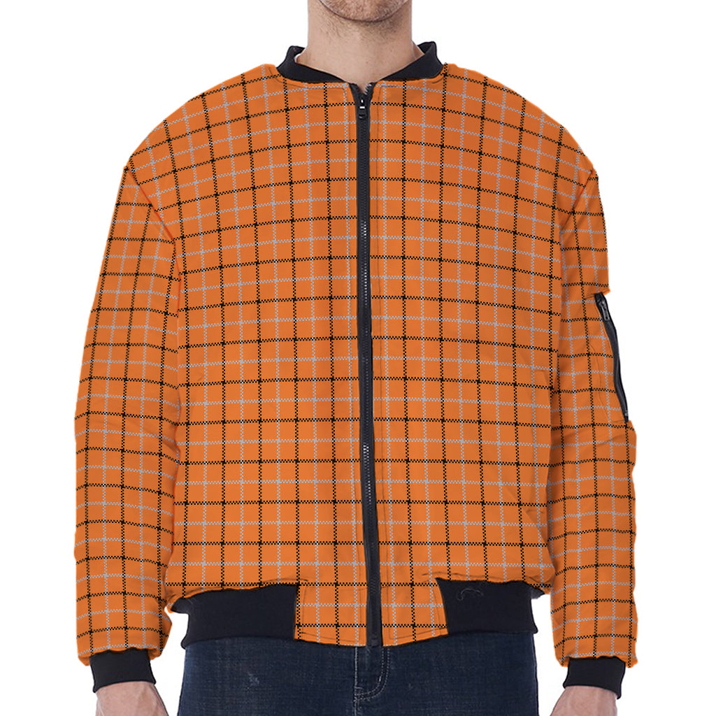 Halloween Tattersall Pattern Print Zip Sleeve Bomber Jacket