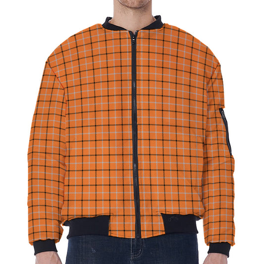 Halloween Tattersall Pattern Print Zip Sleeve Bomber Jacket