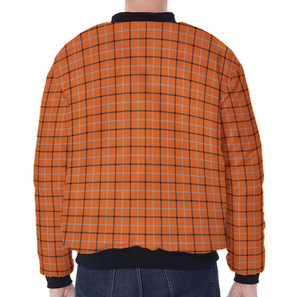 Halloween Tattersall Pattern Print Zip Sleeve Bomber Jacket