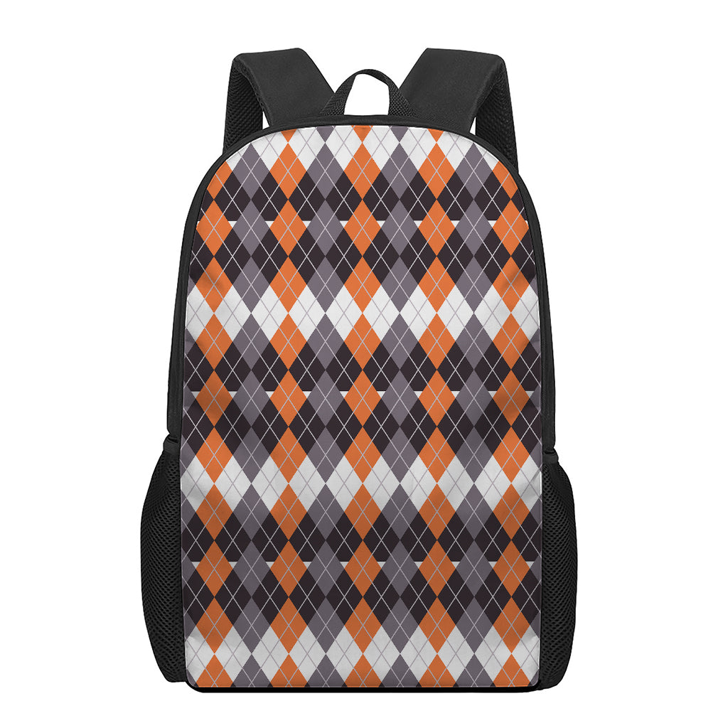 Halloween Themed Argyle Pattern Print 17 Inch Backpack