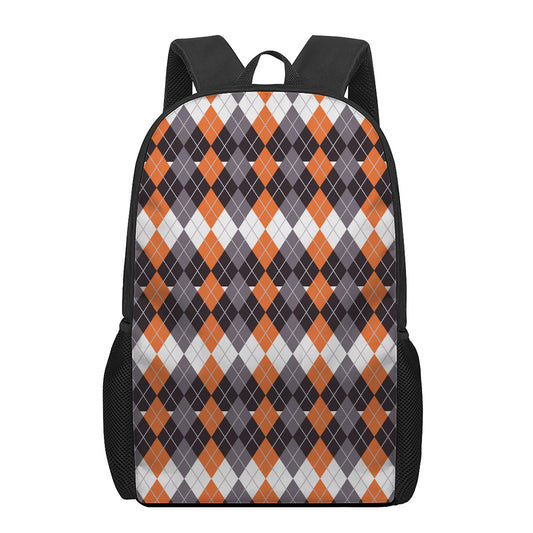 Halloween Themed Argyle Pattern Print 17 Inch Backpack