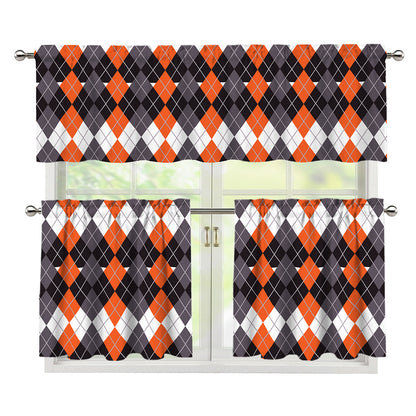 Halloween Themed Argyle Pattern Print 3 Piece Kitchen Curtains