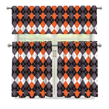 Halloween Themed Argyle Pattern Print 3 Piece Kitchen Curtains