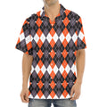Halloween Themed Argyle Pattern Print Aloha Shirt