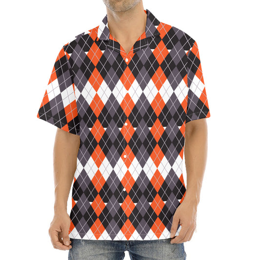 Halloween Themed Argyle Pattern Print Aloha Shirt