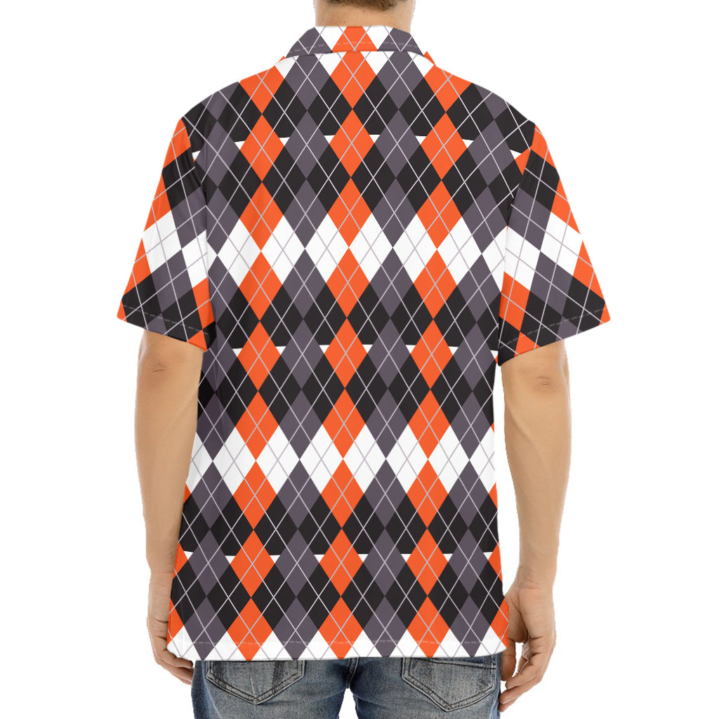 Halloween Themed Argyle Pattern Print Aloha Shirt