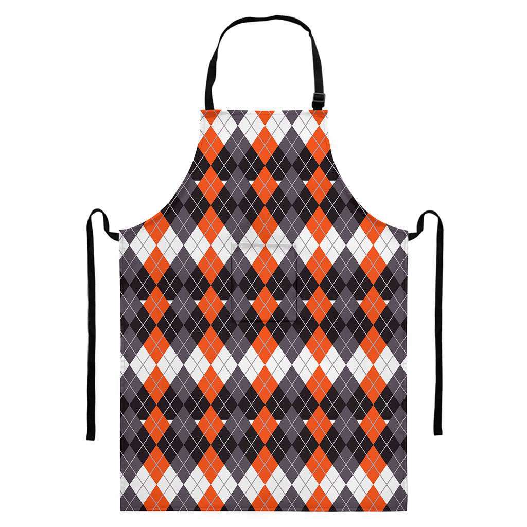 Halloween Themed Argyle Pattern Print Bib Apron With Pocket