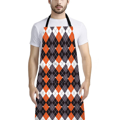 Halloween Themed Argyle Pattern Print Bib Apron With Pocket