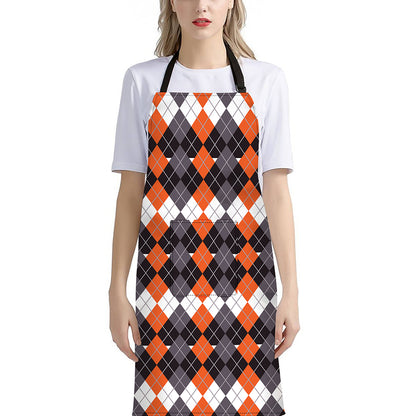 Halloween Themed Argyle Pattern Print Bib Apron With Pocket