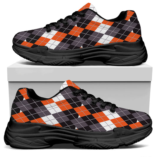 Halloween Themed Argyle Pattern Print Black Chunky Shoes
