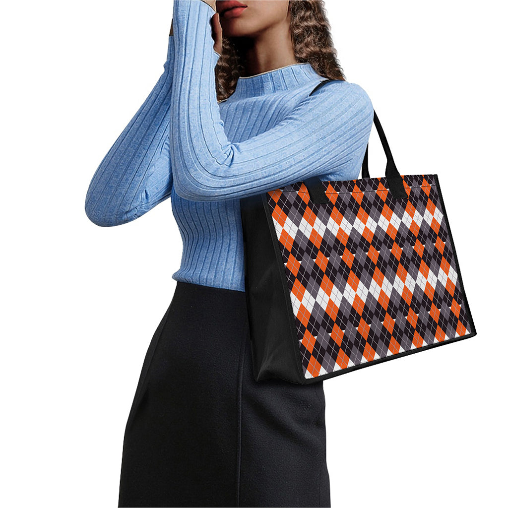 Halloween Themed Argyle Pattern Print Canvas Tote Bag