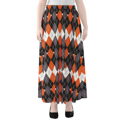 Halloween Themed Argyle Pattern Print Chiffon Maxi Skirt