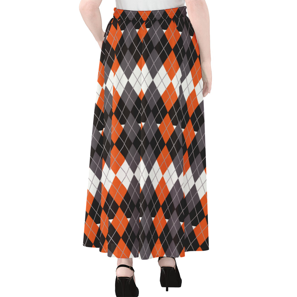 Halloween Themed Argyle Pattern Print Chiffon Maxi Skirt