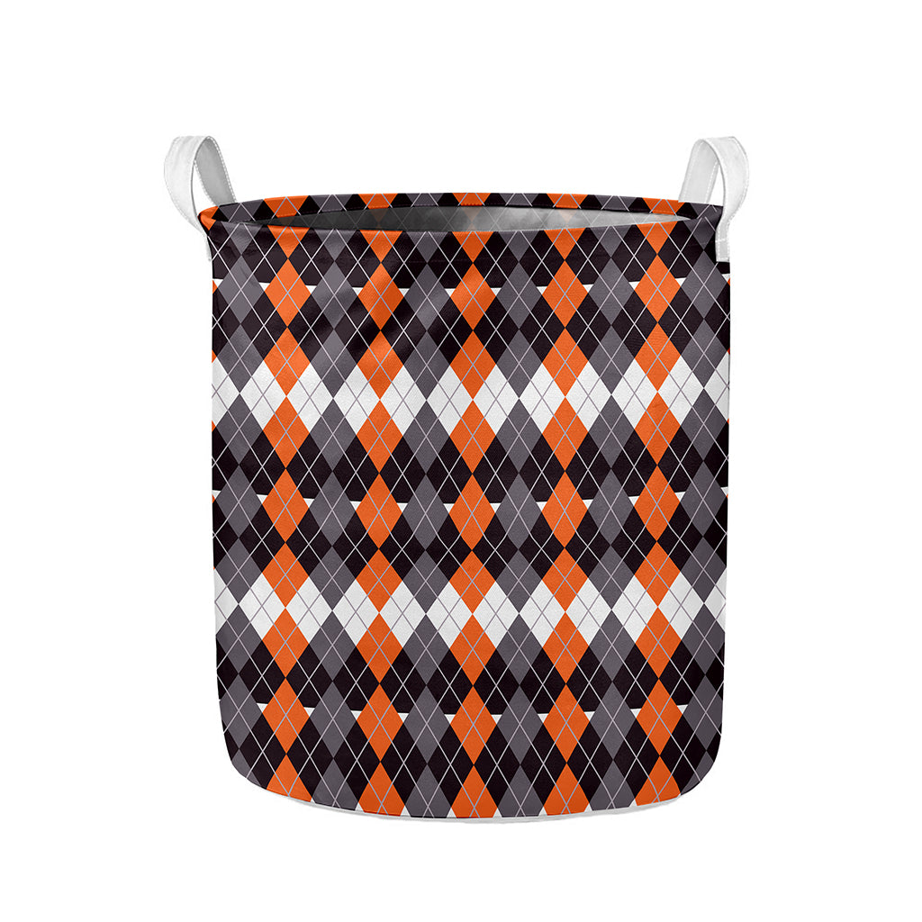 Halloween Themed Argyle Pattern Print Collapsible Laundry Basket
