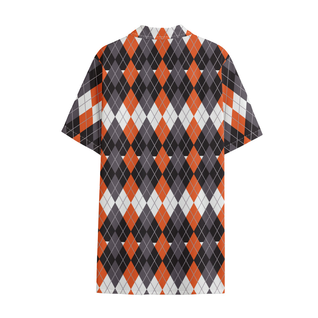 Halloween Themed Argyle Pattern Print Cotton Hawaiian Shirt