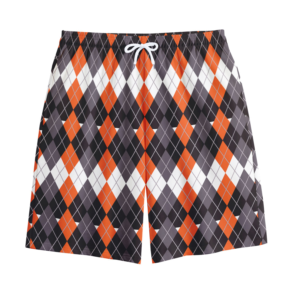 Halloween Themed Argyle Pattern Print Cotton Shorts