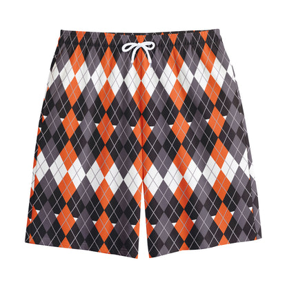 Halloween Themed Argyle Pattern Print Cotton Shorts