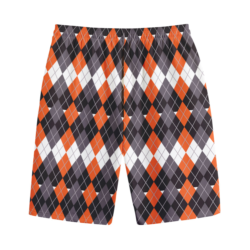 Halloween Themed Argyle Pattern Print Cotton Shorts