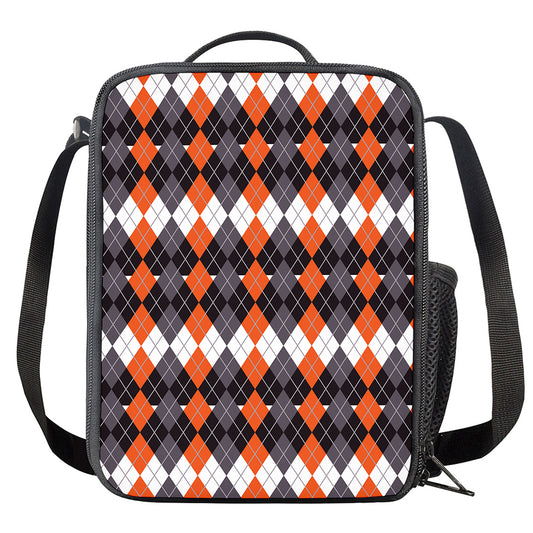 Halloween Themed Argyle Pattern Print Crossbody Lunch Bag