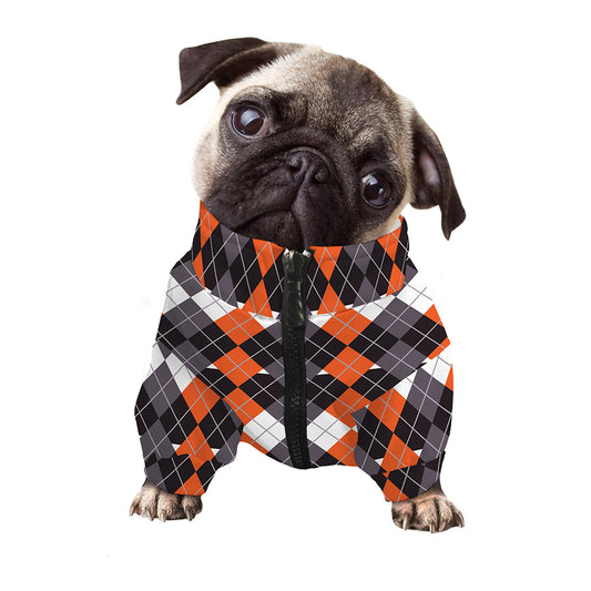 Halloween Themed Argyle Pattern Print Dog Zip Up Jacket