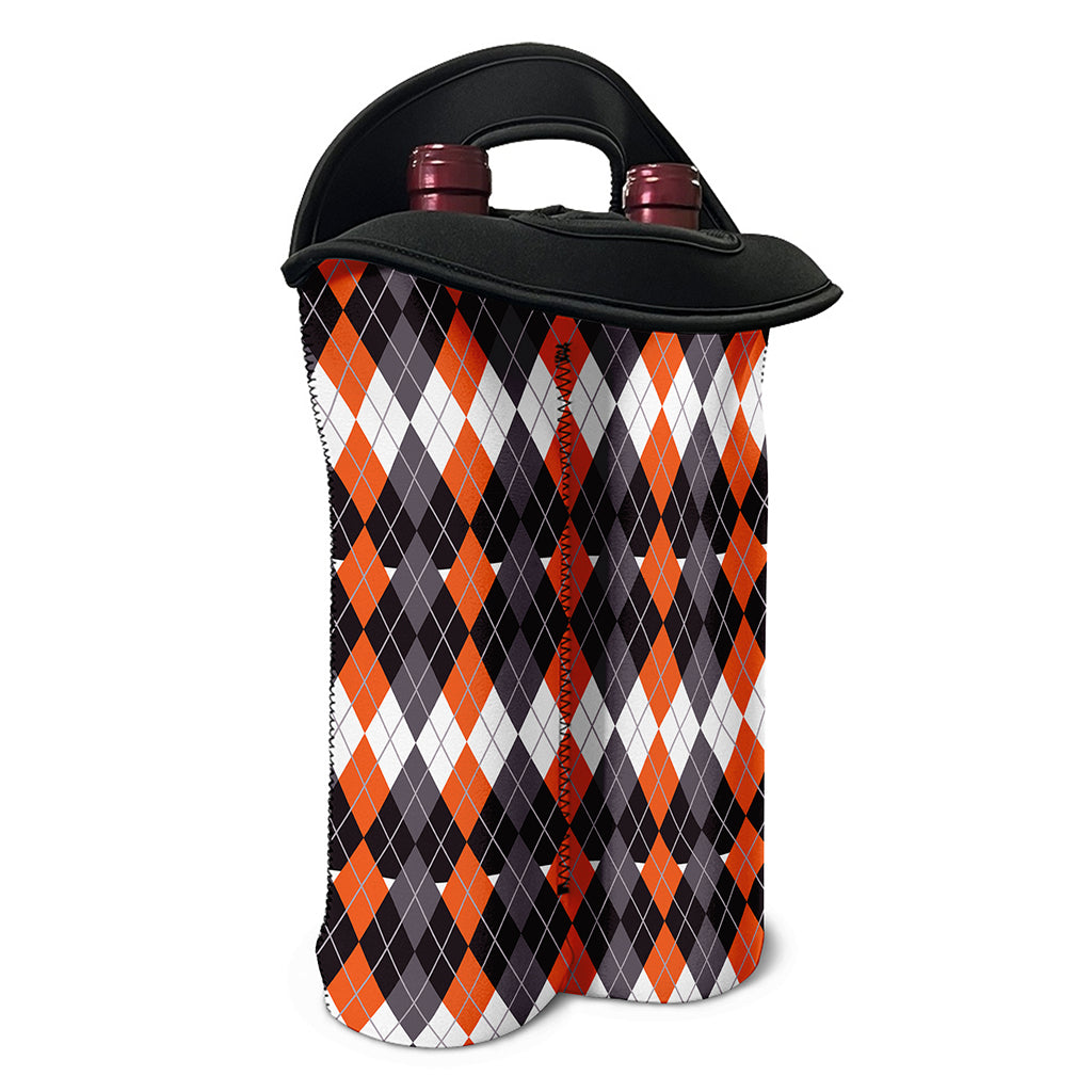 Halloween Themed Argyle Pattern Print Double Neoprene Wine Tote