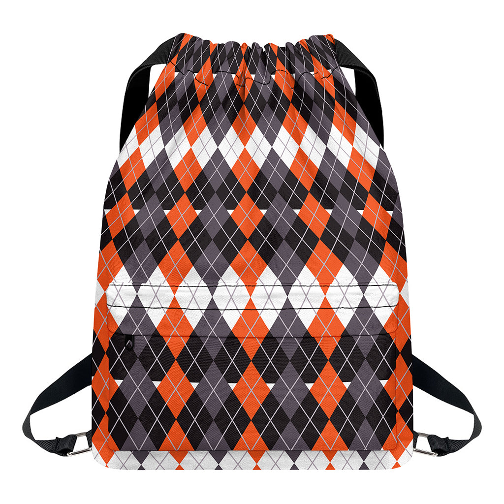 Halloween Themed Argyle Pattern Print Drawstring Backpack