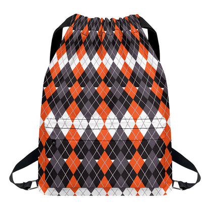 Halloween Themed Argyle Pattern Print Drawstring Backpack