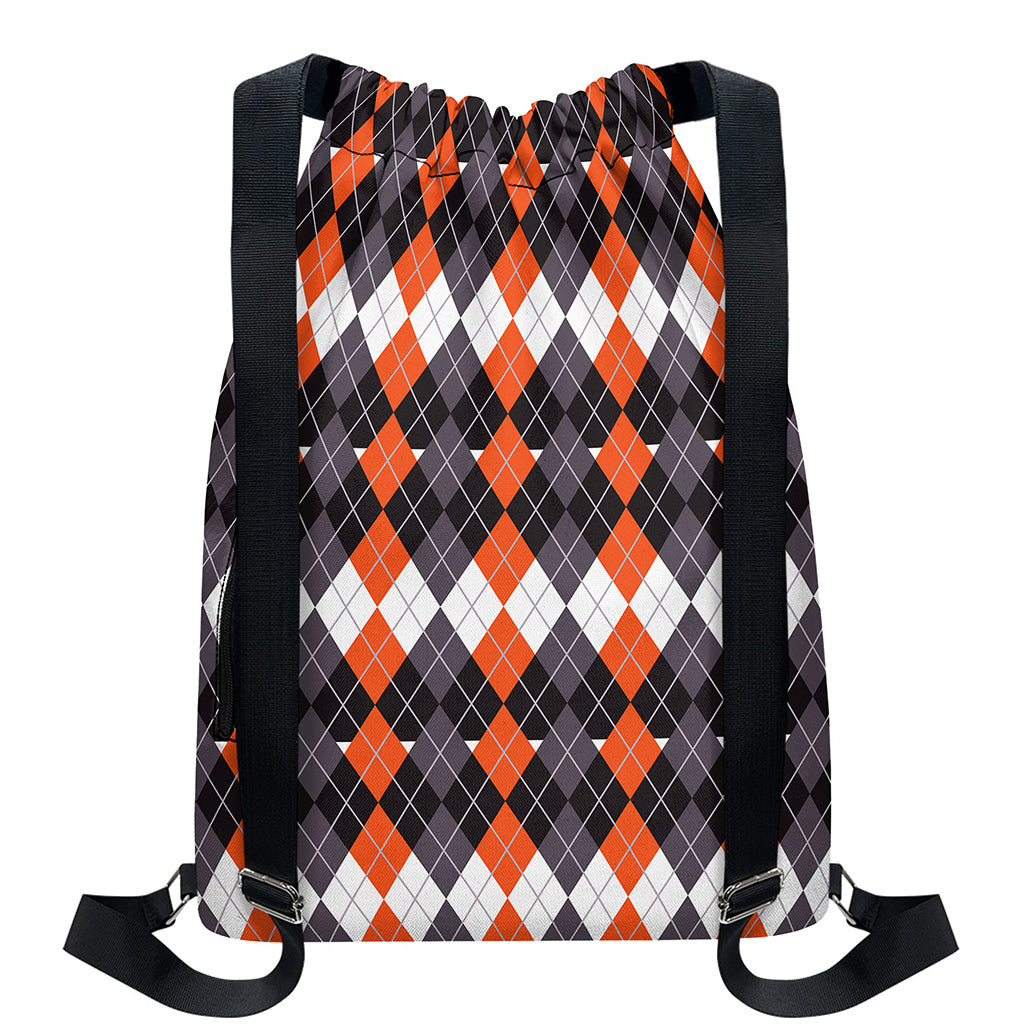 Halloween Themed Argyle Pattern Print Drawstring Backpack