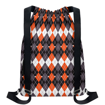 Halloween Themed Argyle Pattern Print Drawstring Backpack