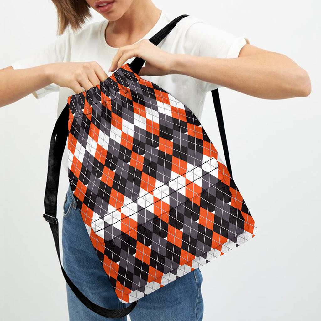 Halloween Themed Argyle Pattern Print Drawstring Backpack