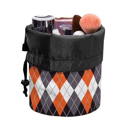 Halloween Themed Argyle Pattern Print Drawstring Makeup Bag