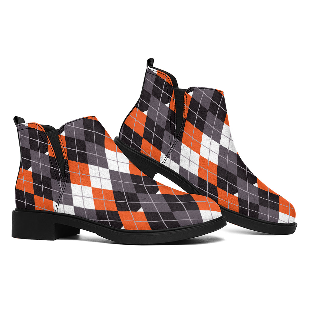 Halloween Themed Argyle Pattern Print Flat Ankle Boots