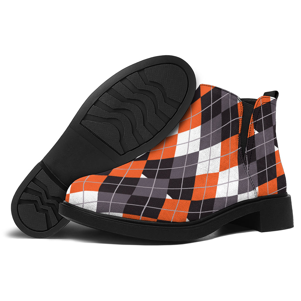 Halloween Themed Argyle Pattern Print Flat Ankle Boots