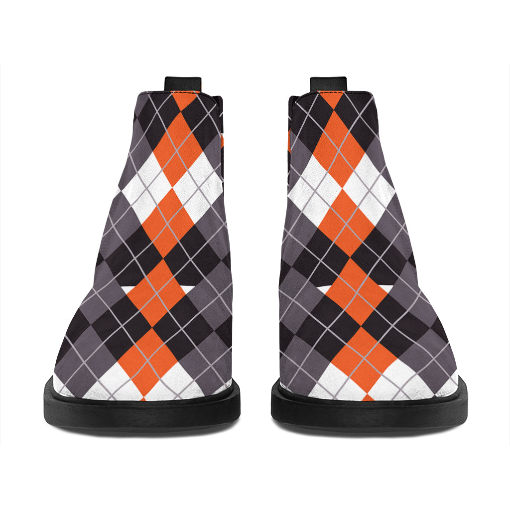 Halloween Themed Argyle Pattern Print Flat Ankle Boots