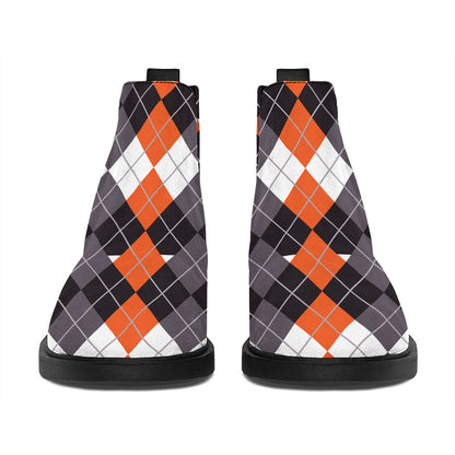 Halloween Themed Argyle Pattern Print Flat Ankle Boots