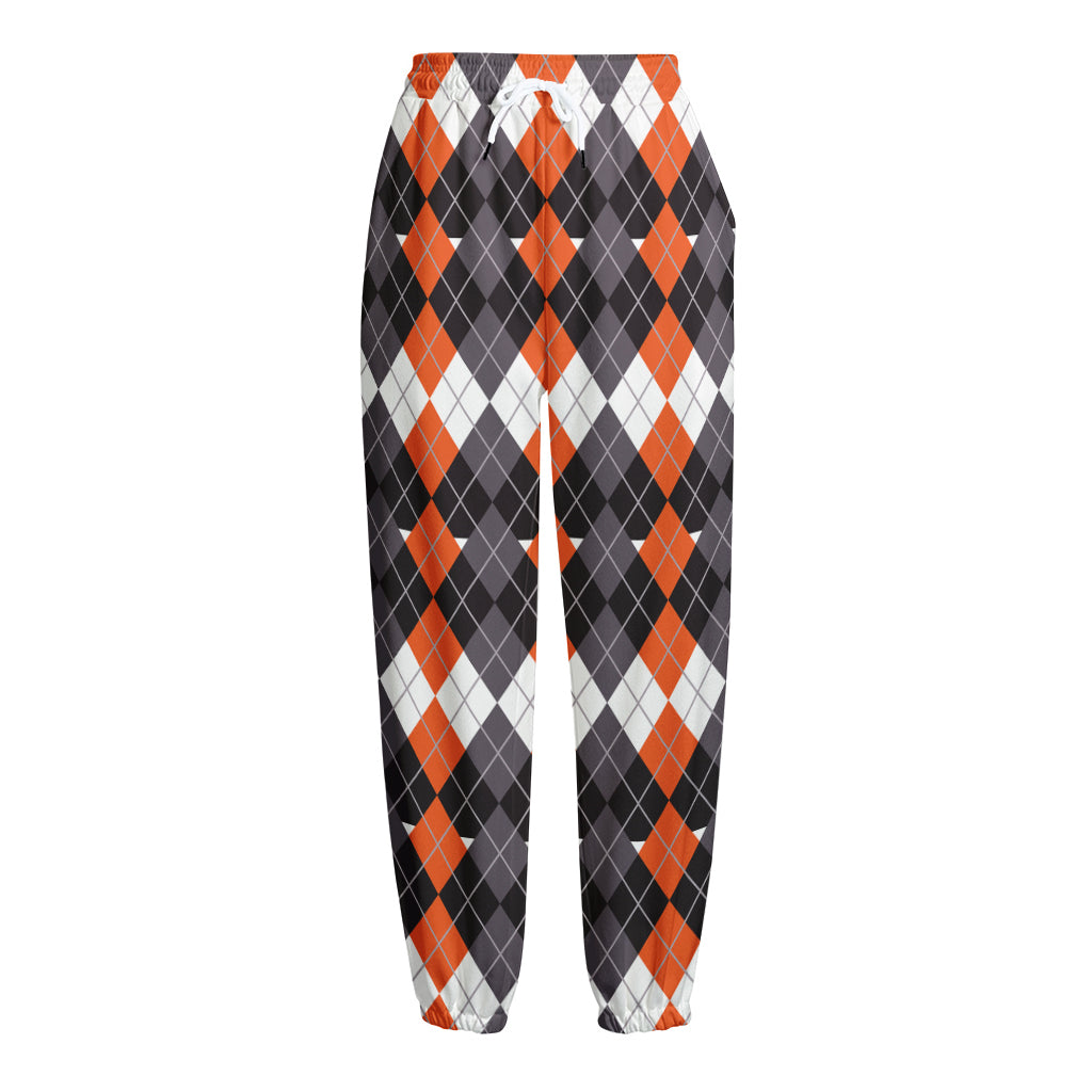 Halloween Themed Argyle Pattern Print Fleece Lined Knit Pants