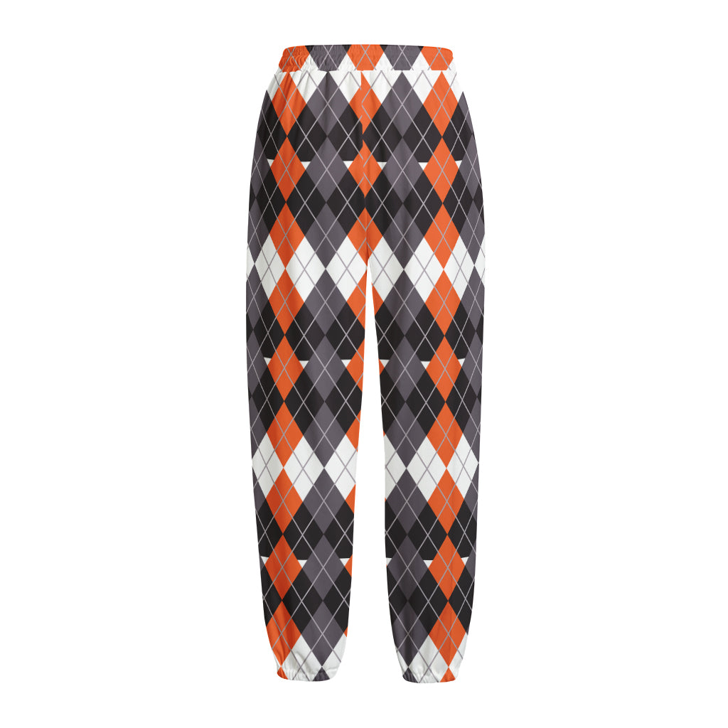 Halloween Themed Argyle Pattern Print Fleece Lined Knit Pants
